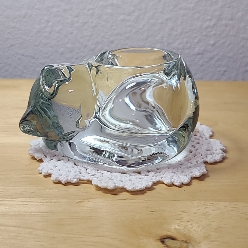 VTG Indiana Glass Sleeping Cat Kitten Votive Tealight Candle Holder
